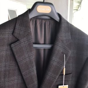 Michael Kors Brown-Gray 👔 Plaid Tweed Blazer 40R